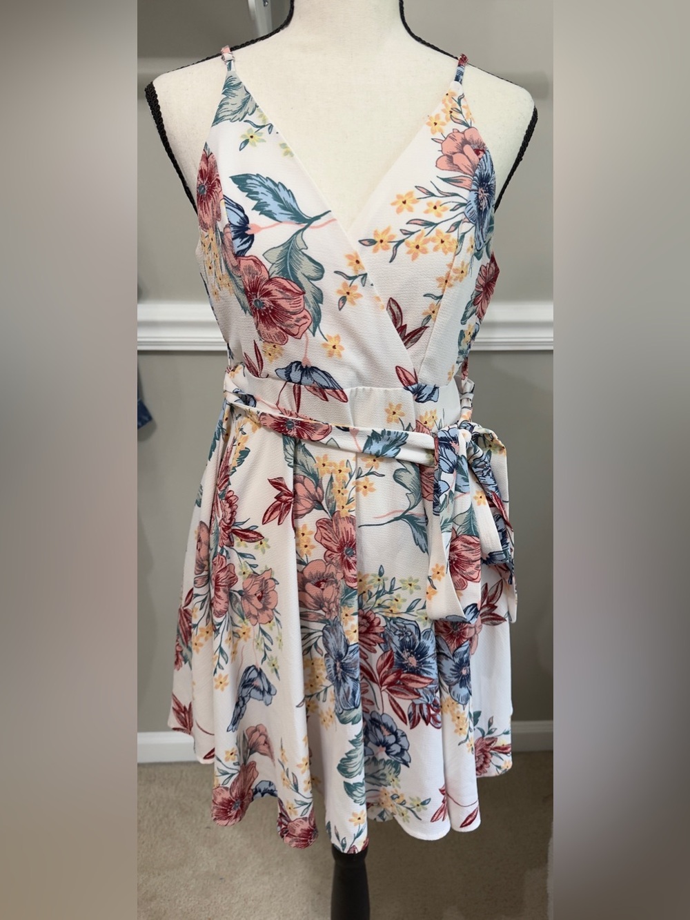 love J White Floral Wrap Dress with Pink, Blue & Yellow Accents 309 - Picture 2 of 7